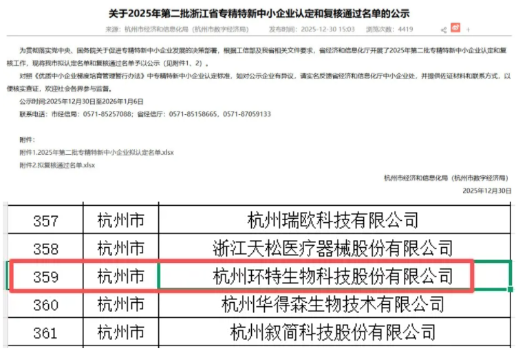 喜报丨环特生物通过“浙江省专精特新中小企业”复审认定！